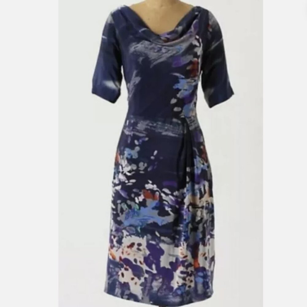 Anthropologie Coquille Japonica Silk Water Color Dress Size 4 - Picture 2 of 10
